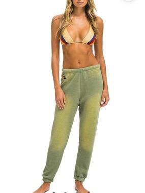 Aviator Nation Essential Sweatpants Vintage Logo Faded Army Small